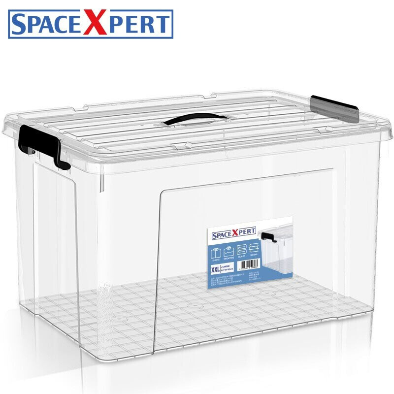 SPACEXPERT 行李箱 H5076透明 SPACEXPERT H5076透明 SPACEXPERT H5076透明 整理箱  加厚储物箱 近直角高透手提塑料收纳箱 95L